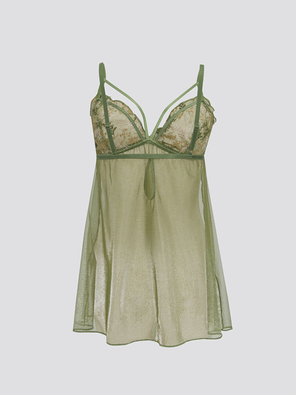 LCW DREAM Haki Dolgusuz Nakışlı Babydoll - 1