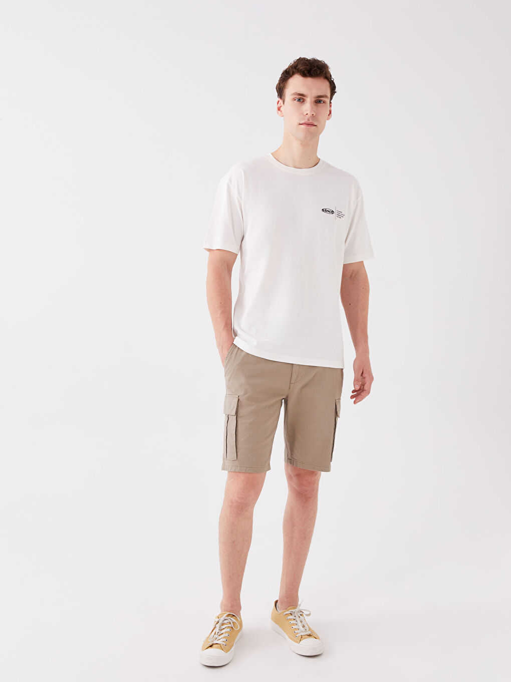 Standard Fit Linen Blended Men's Cargo Shorts -S3CK63Z8-GVP