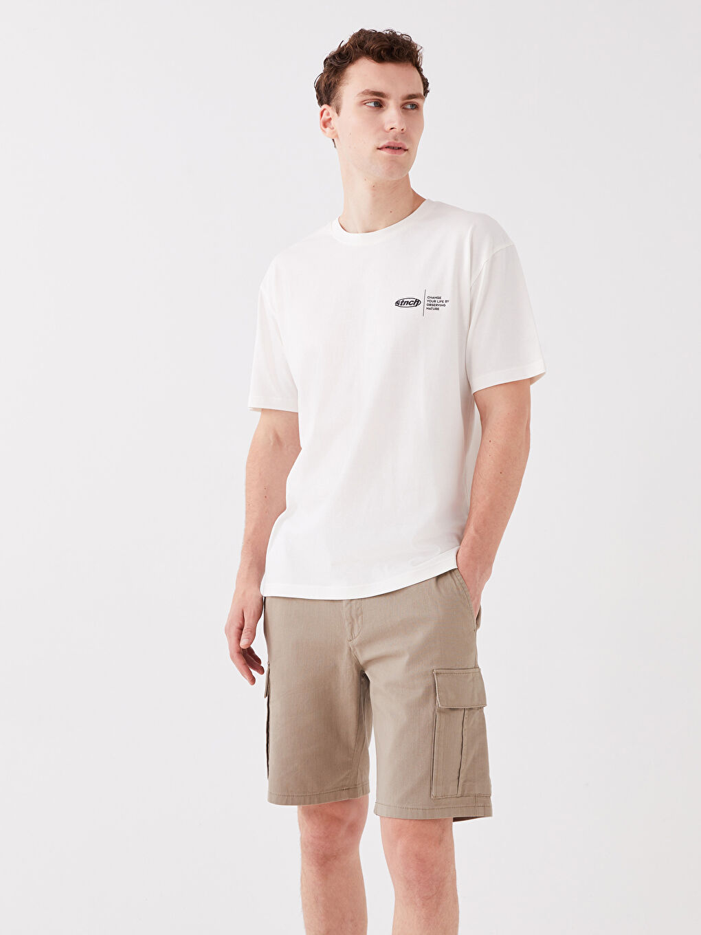 Standard Fit Linen Blended Men's Cargo Shorts -S3CK63Z8-GVP