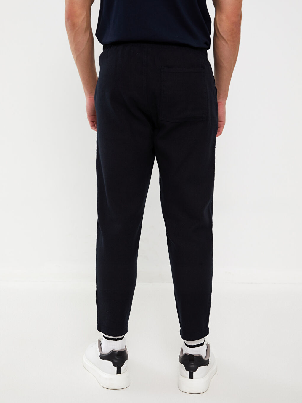 Siyah Rahat Kalıp Keten Karışımlı Erkek Pantolon-4