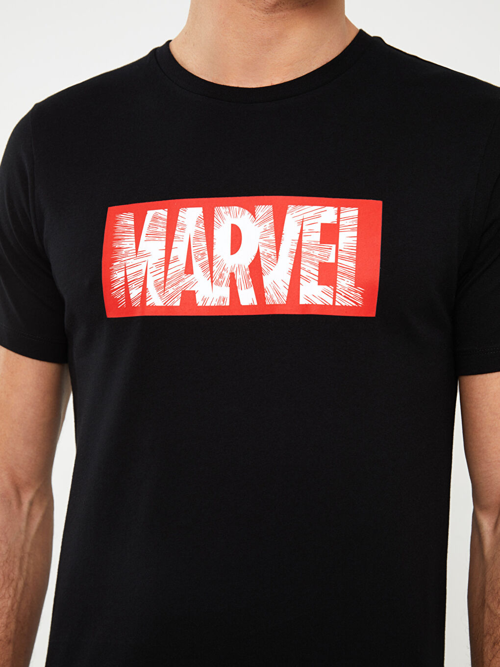 XSIDE Siyah Bisiklet Yaka Kısa Kollu Marvel Baskılı Penye Erkek Tişört - 3