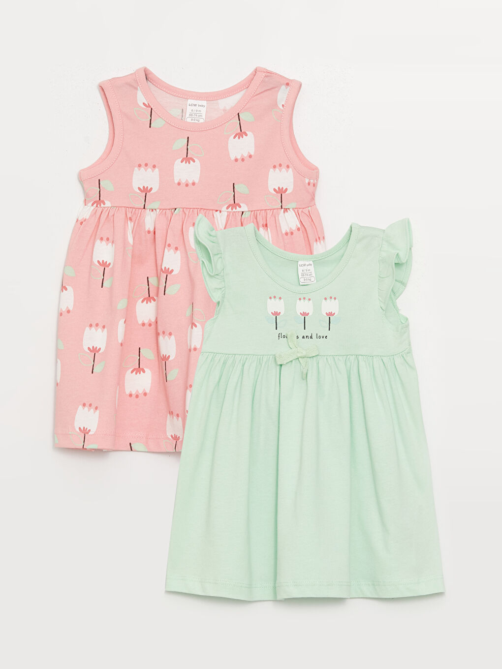 Платье для малышки девочки с круглым вырезом и цветочным узором, 2 упаковки