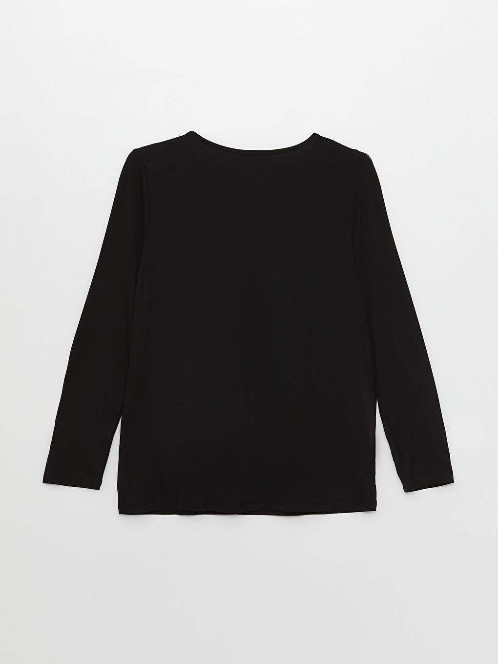 Siyah Bisiklet Yaka Düz Uzun Kollu Kadın Tişört-6