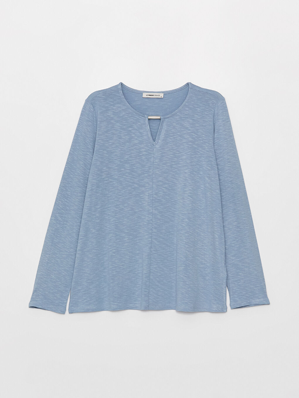 Mavi Bisiklet Yaka Düz Uzun Kollu Kadın Tişört-5