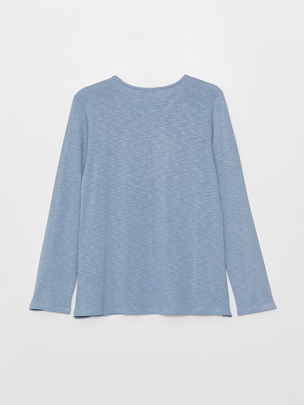 Mavi Bisiklet Yaka Düz Uzun Kollu Kadın Tişört-6