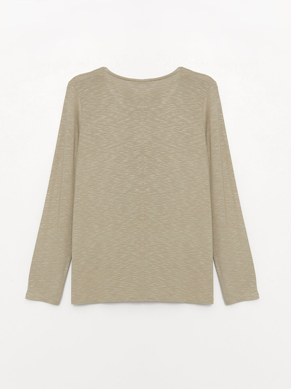 Gri Bisiklet Yaka Düz Uzun Kollu Kadın Tişört-6