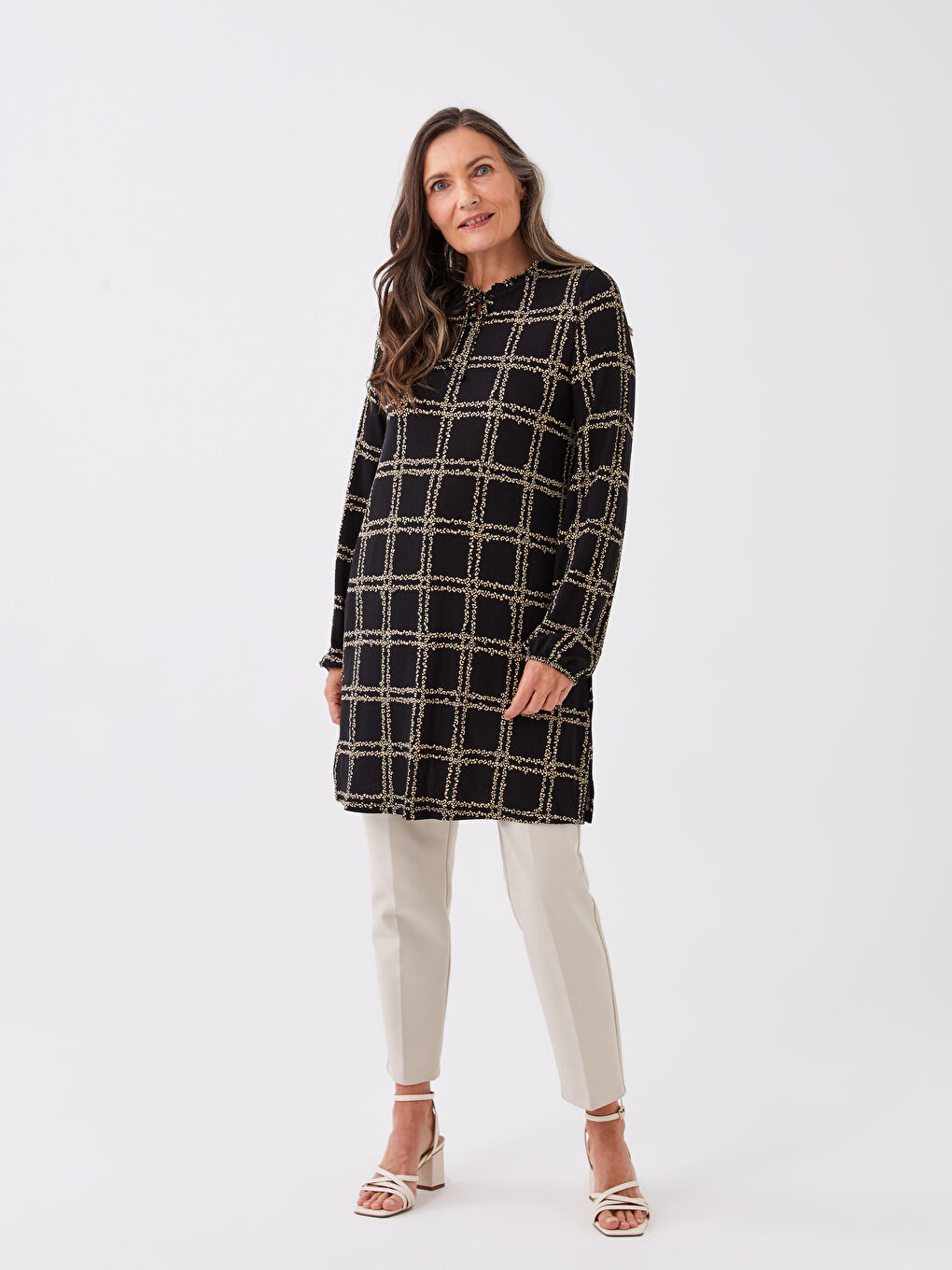 LCW Grace Tie Neck Patterned Women's Tunic -S3CL43Z8-LQJ