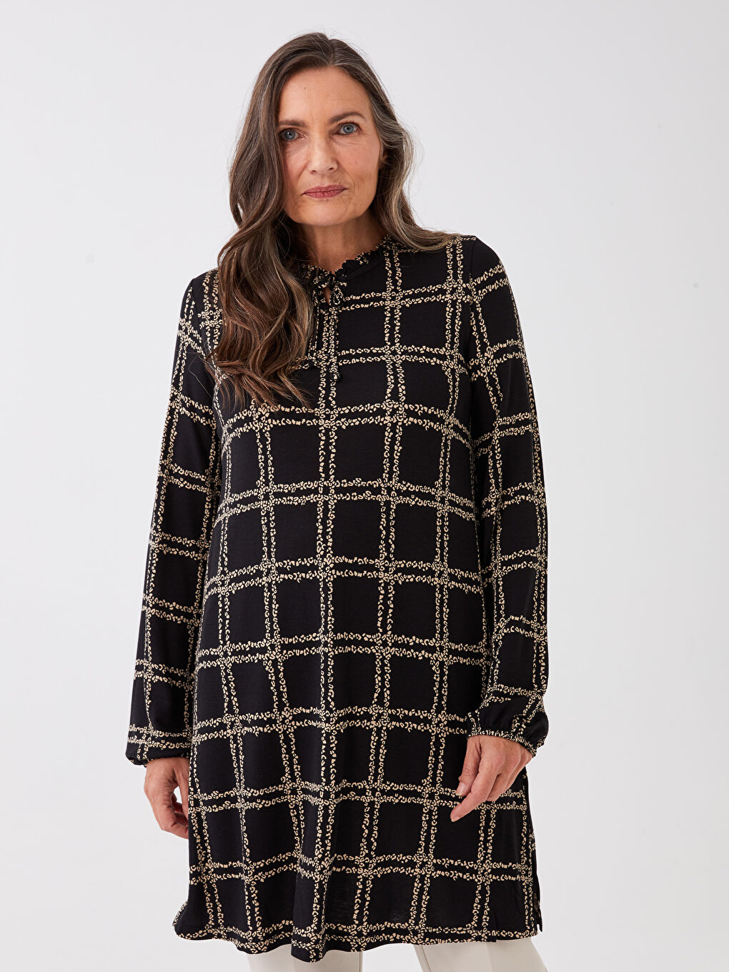 LCW Grace Tie Neck Patterned Women's Tunic -S3CL43Z8-LQJ