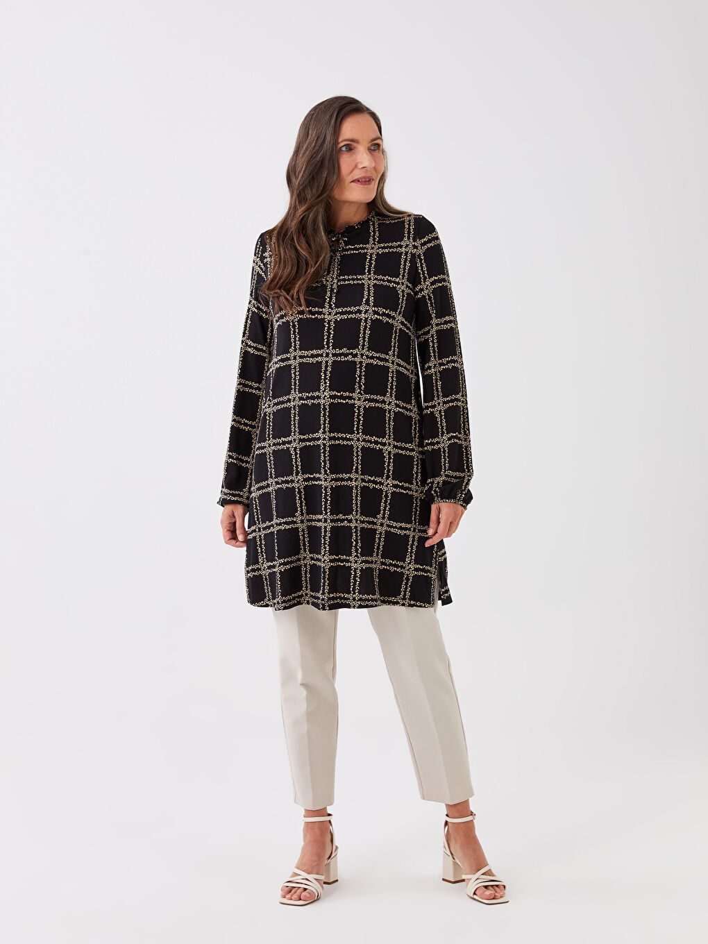 LCW Grace Tie Neck Patterned Women's Tunic -S3CL43Z8-LQJ