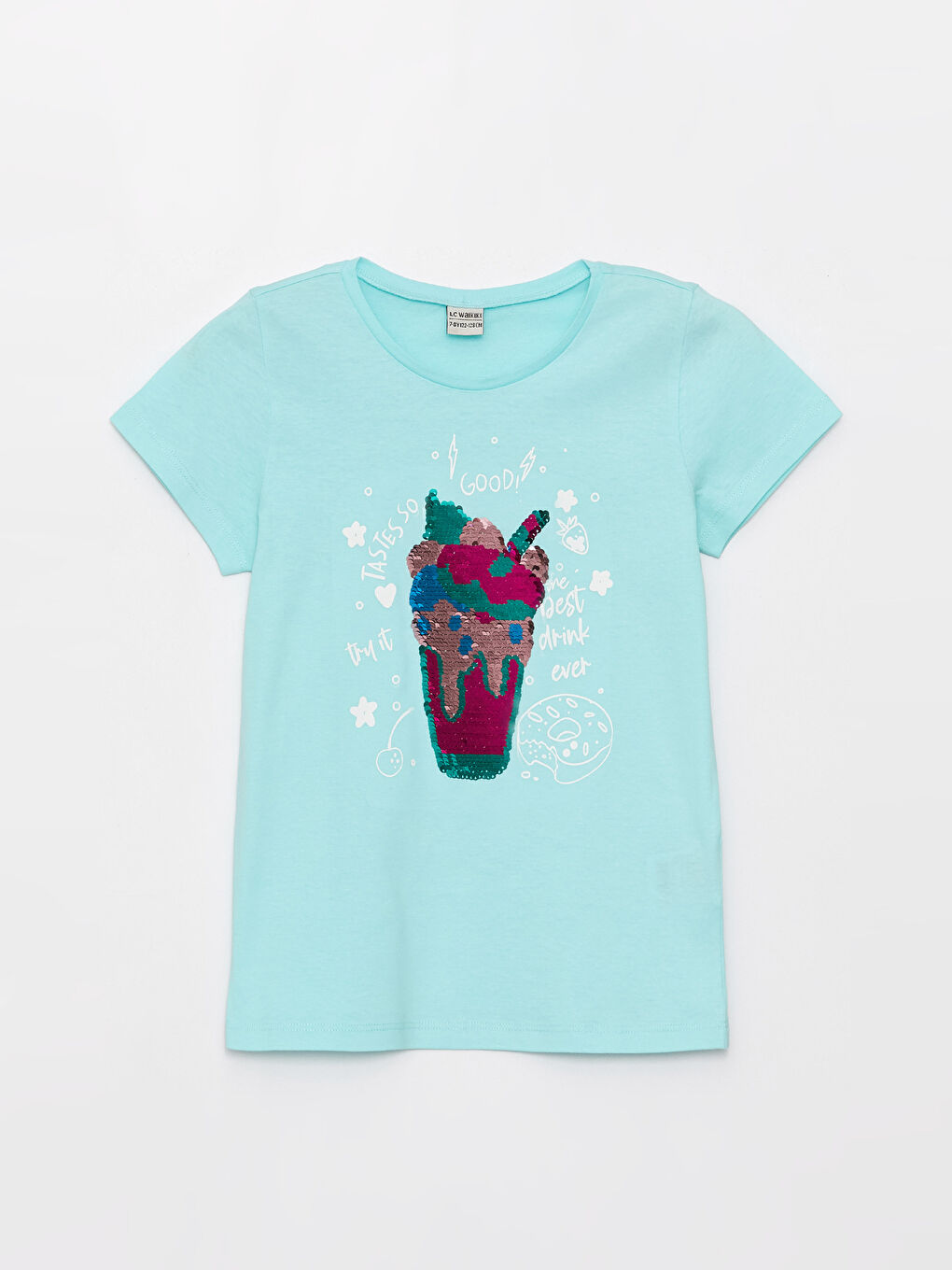 Crew Neck Double-Sided Sequined Short Sleeve Girls' T-Shirt-1