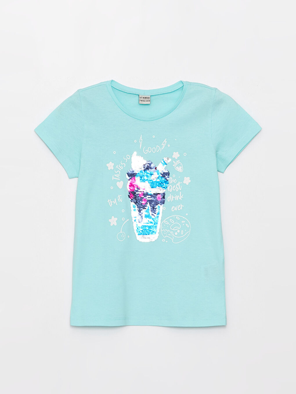 Crew Neck Double-Sided Sequined Short Sleeve Girls' T-Shirt-2