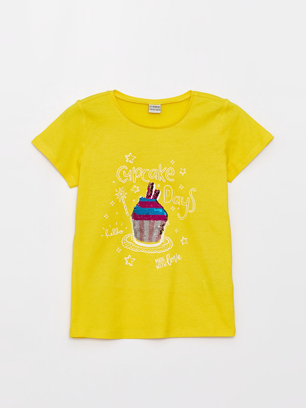 Футболка с круглым вырезом, двусторонними пайетками и коротким рукавом для девочек-1