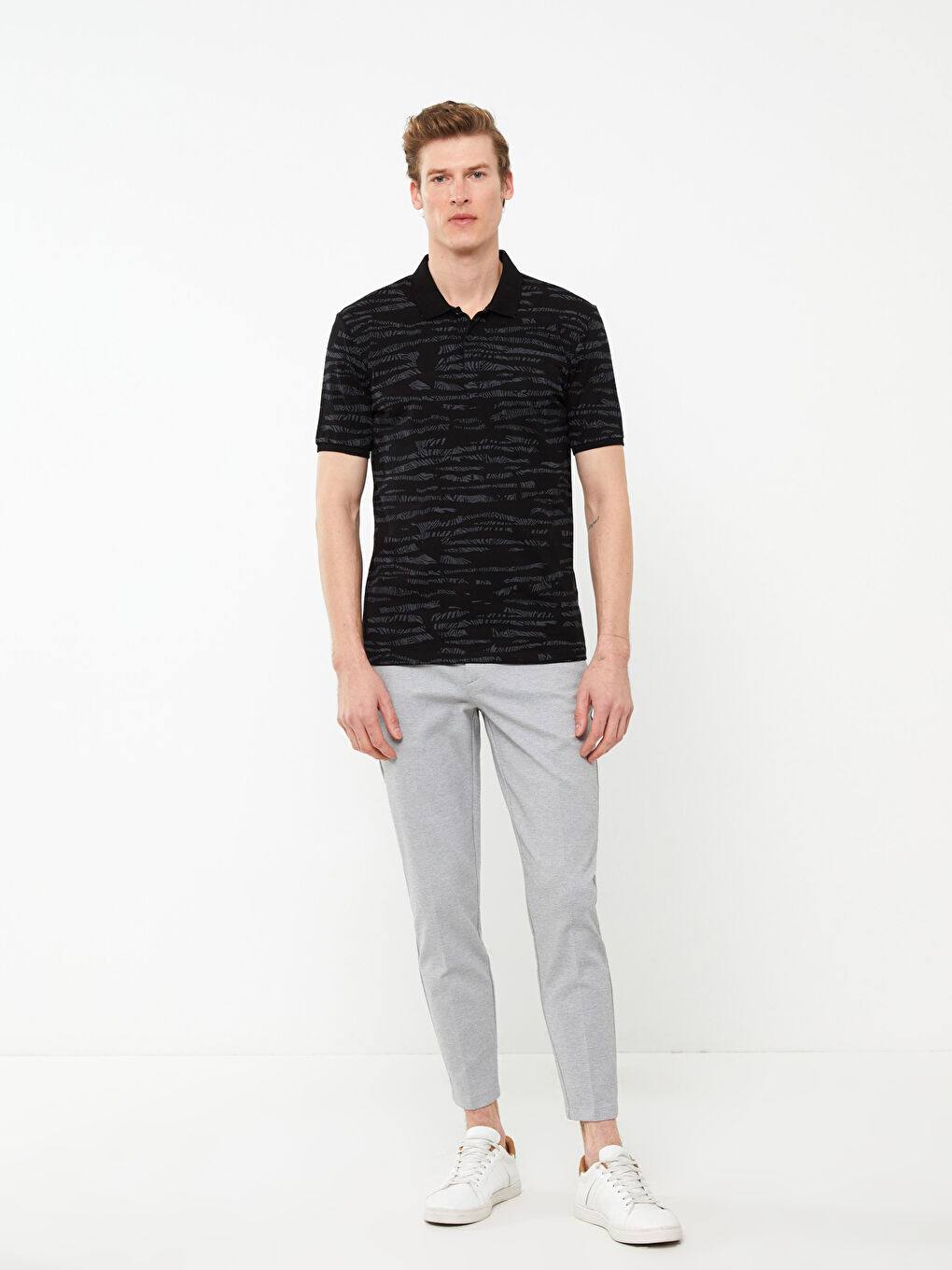 Polo Neck Short Sleeve Patterned Pique Men's T-Shirt-2