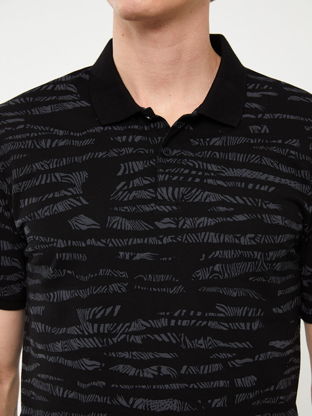 Polo Neck Short Sleeve Patterned Pique Men's T-Shirt-3