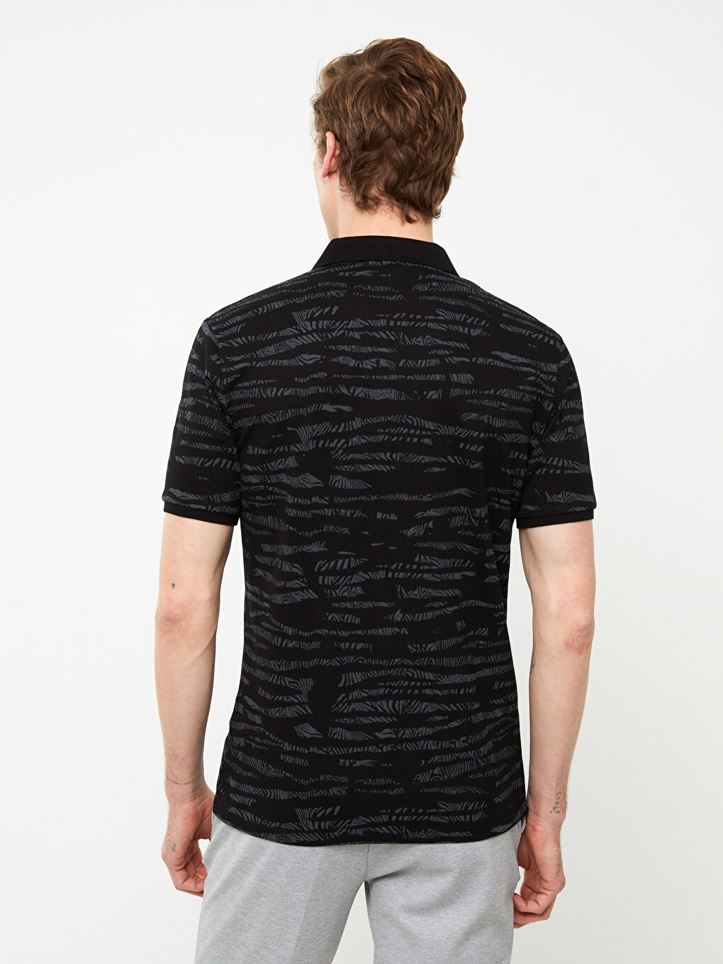 Polo Neck Short Sleeve Patterned Pique Men's T-Shirt-4