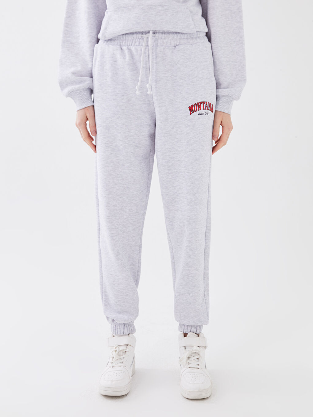 Pantaloni de trening groși cu talie elastică imprimați pentru femei-2