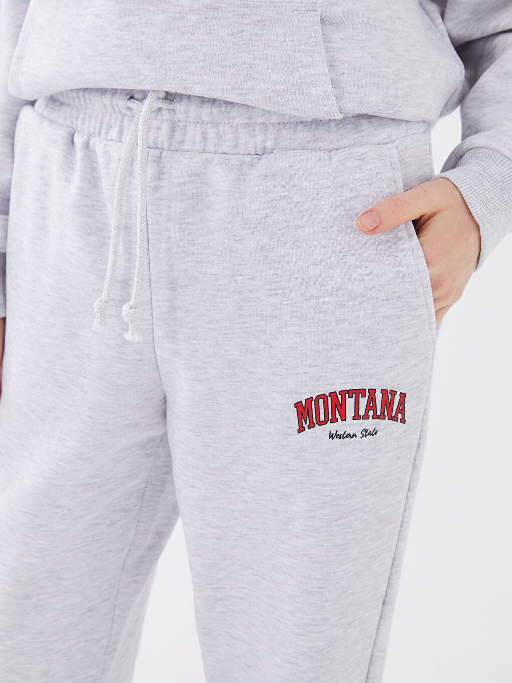 Pantaloni de trening groși cu talie elastică imprimați pentru femei-4