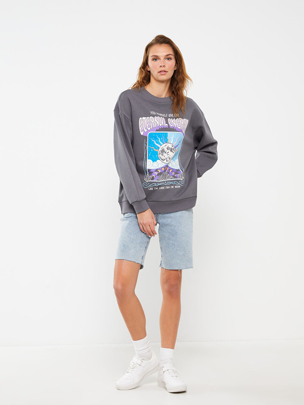 Crew Neck Printed Oversize Women's Thick Sweatshirt-2