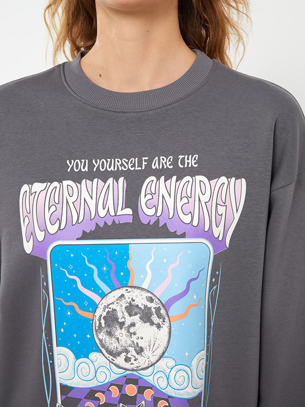 Crew Neck Printed Oversize Women's Thick Sweatshirt-3