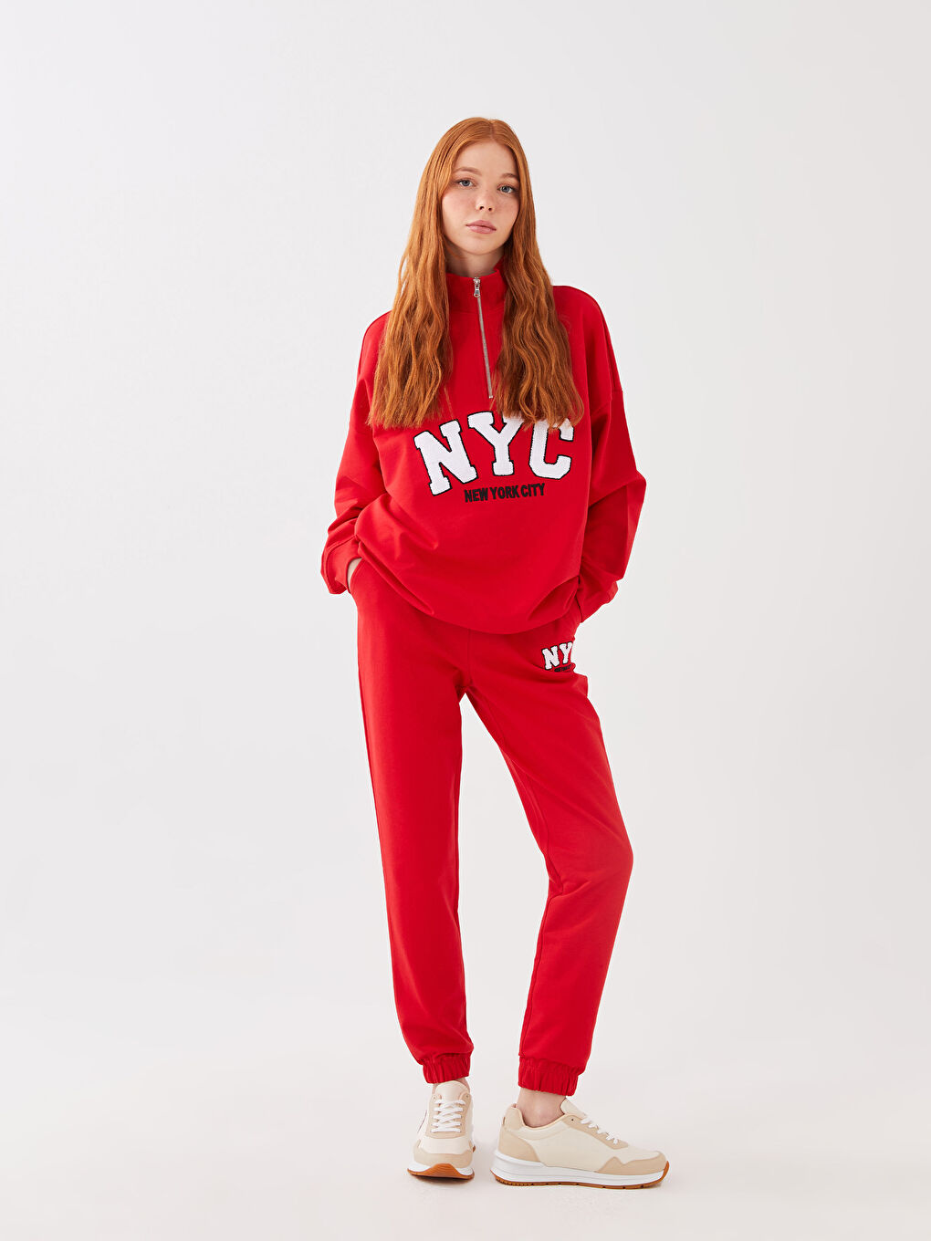 LCW Vision Elastic Waist Printed Women's Thick Sweatpants -S3CL65Z8-HNK