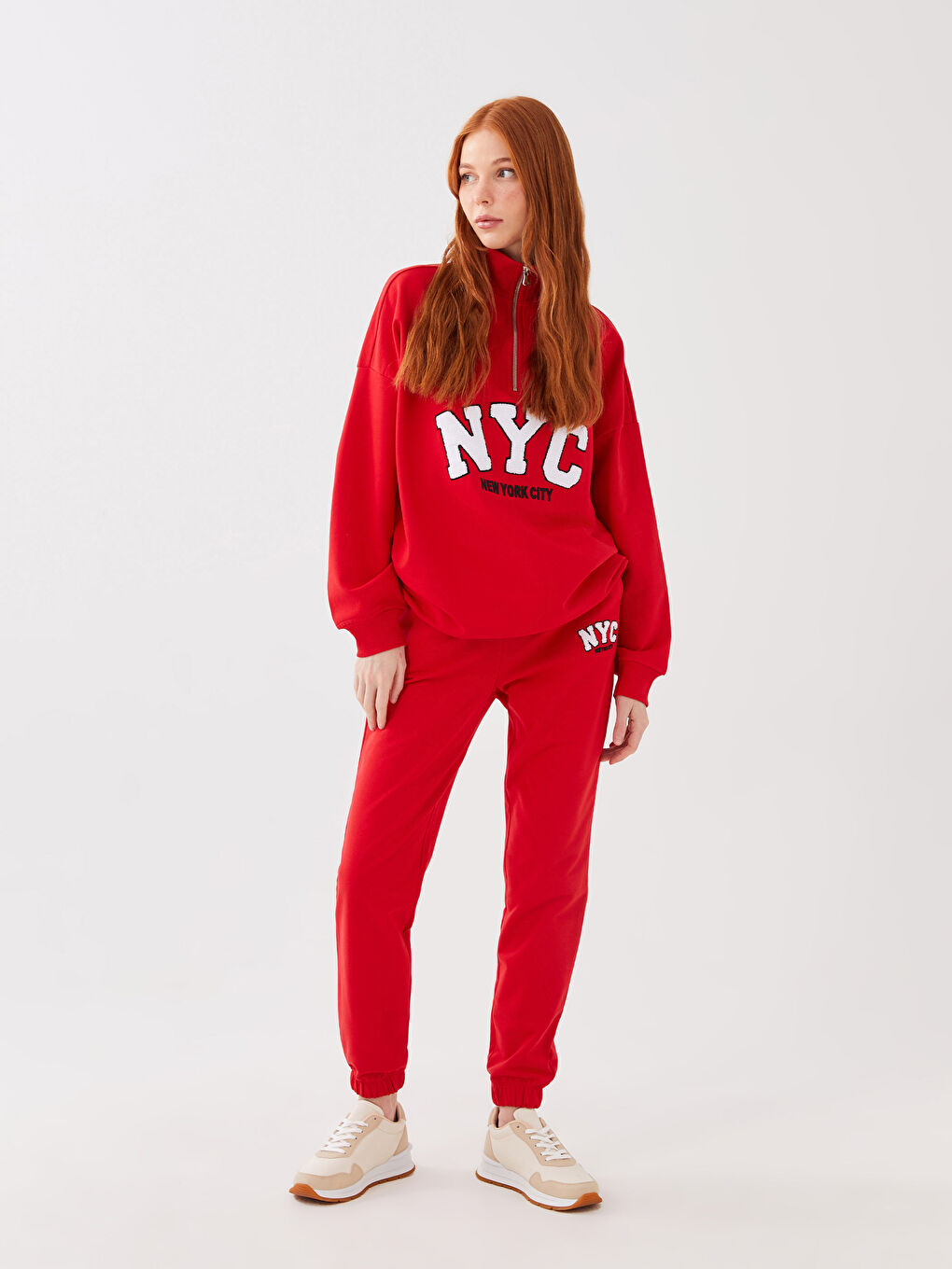 LCW Vision Elastic Waist Printed Women's Thick Sweatpants -S3CL65Z8-HNK