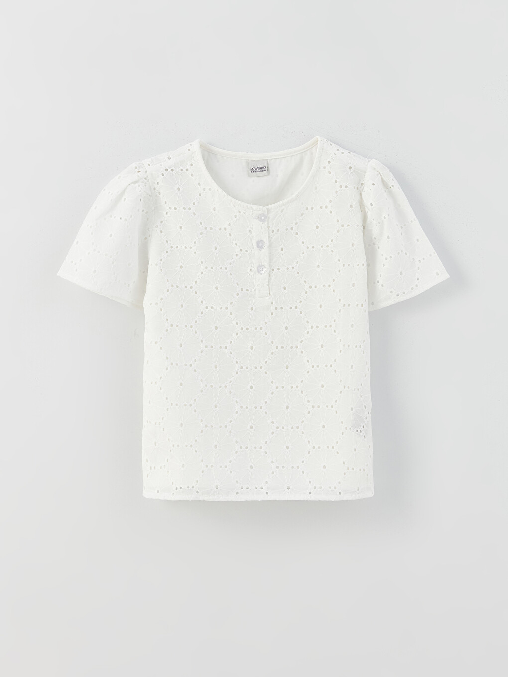 AMICA・Kids SCALLOPED BLOUSE LCW Kids Crew Neck Scalloped Detail Short Sleeve Girls' Blouse