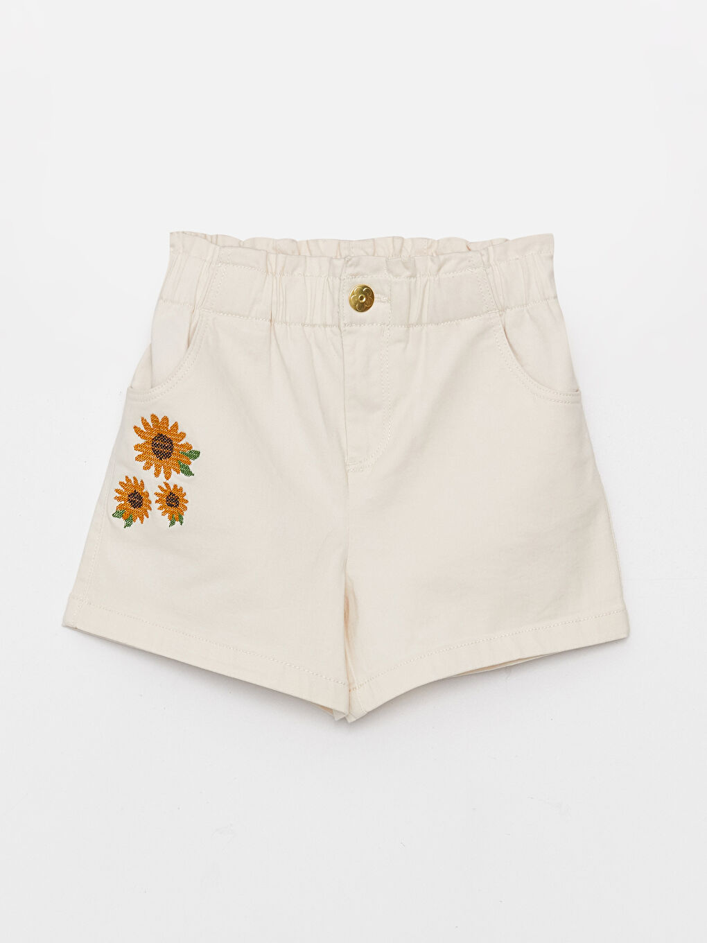 LCW Kids Elasticated Waist Embroidered Girls' Shorts -S3CL85Z4-LXF