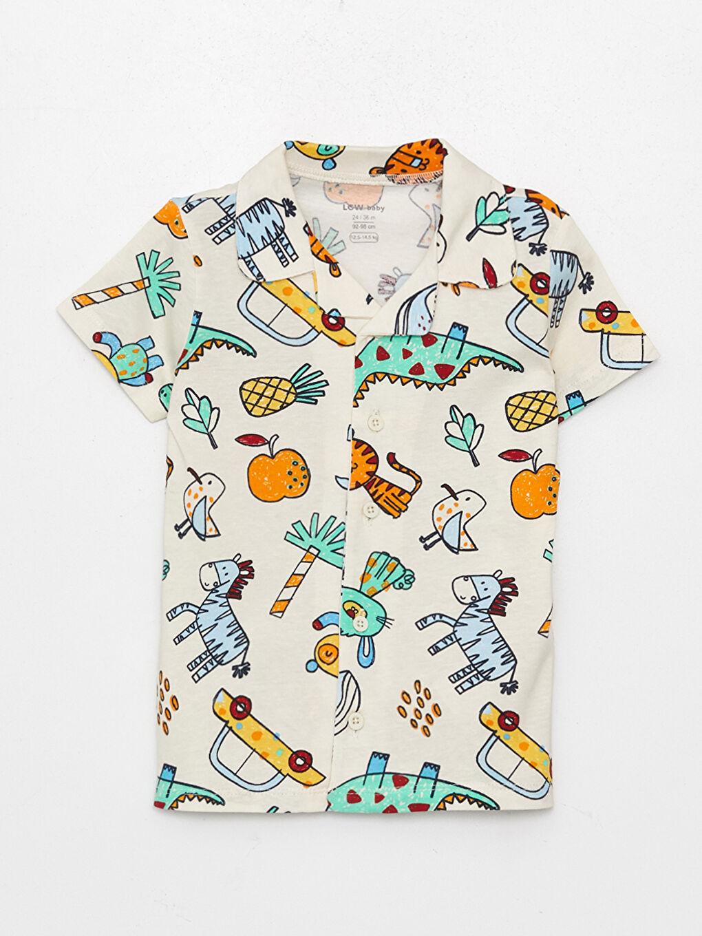 Ekru Polo Yaka Kısa Kollu Desenli Erkek Bebek Pijama Takımı-1