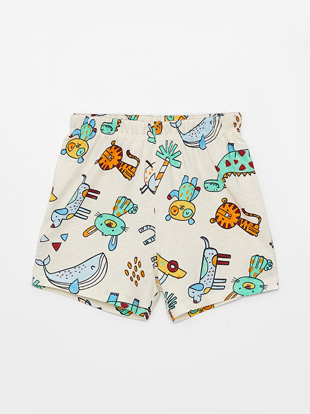 Ekru Polo Yaka Kısa Kollu Desenli Erkek Bebek Pijama Takımı-2