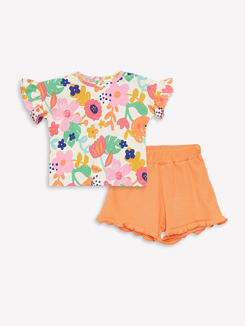 Crew Neck Patterned Baby Girl T-Shirt and Shorts 2-Pack Set