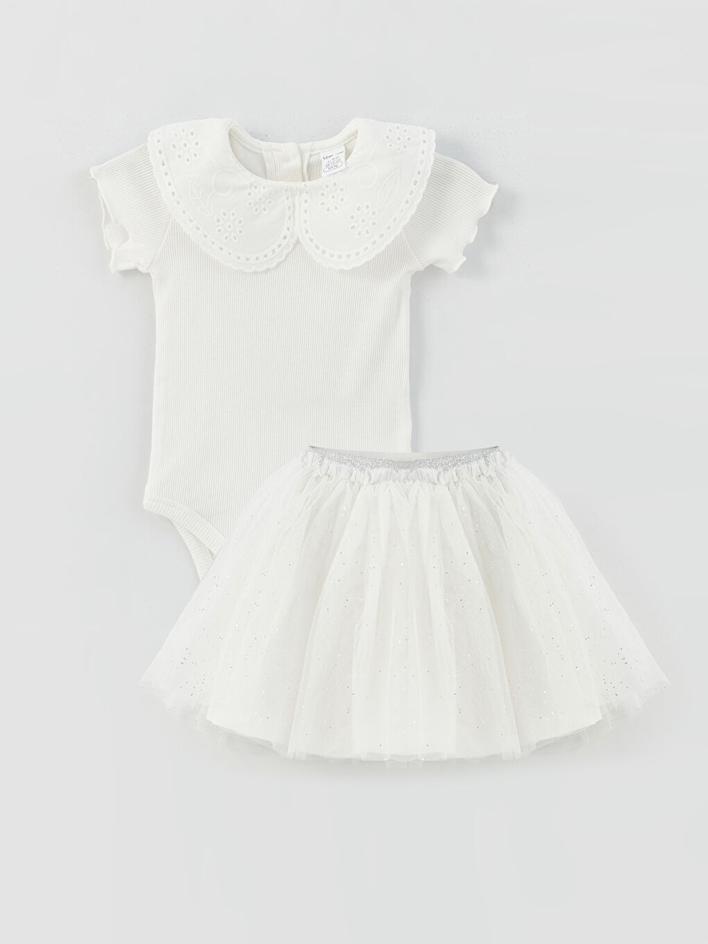 Bebe Guler Mânecă Scurtă Body cu Capse pentru Bebeluși Fete și Fustă Tutu 2 Piese