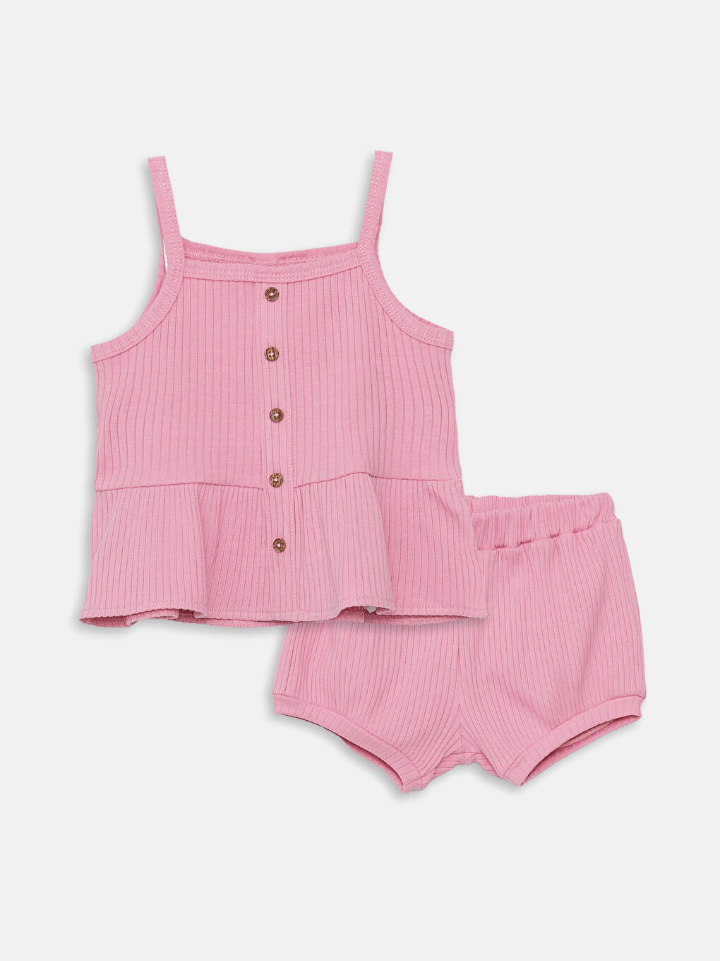 Square Collar Suspended Basic Baby Girl Blouse and Shorts 2-Pack Set