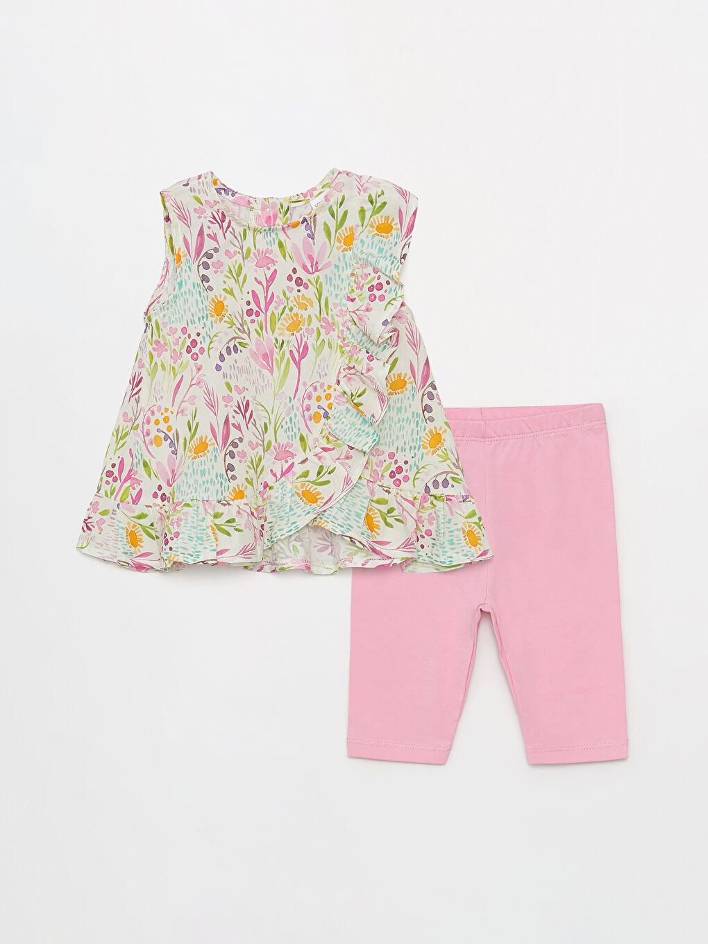 Ekru Bisiklet Yaka Kız Bebek Bluz ve Şort 2'li Takım