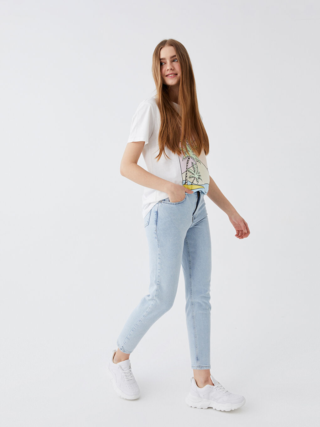 İndigo Yüksek Bel Mom Fit Kadın Jean Pantolon-1