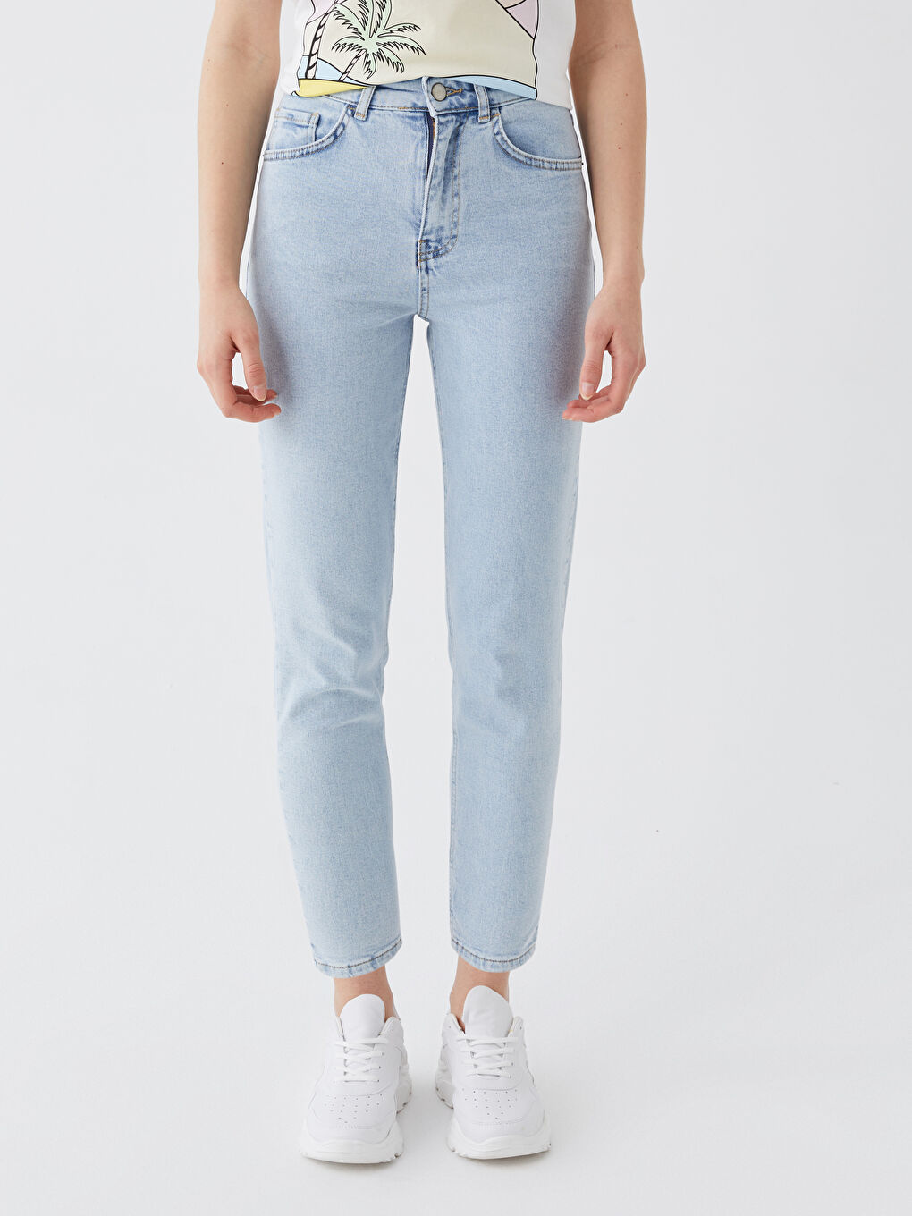 İndigo Yüksek Bel Mom Fit Kadın Jean Pantolon-2