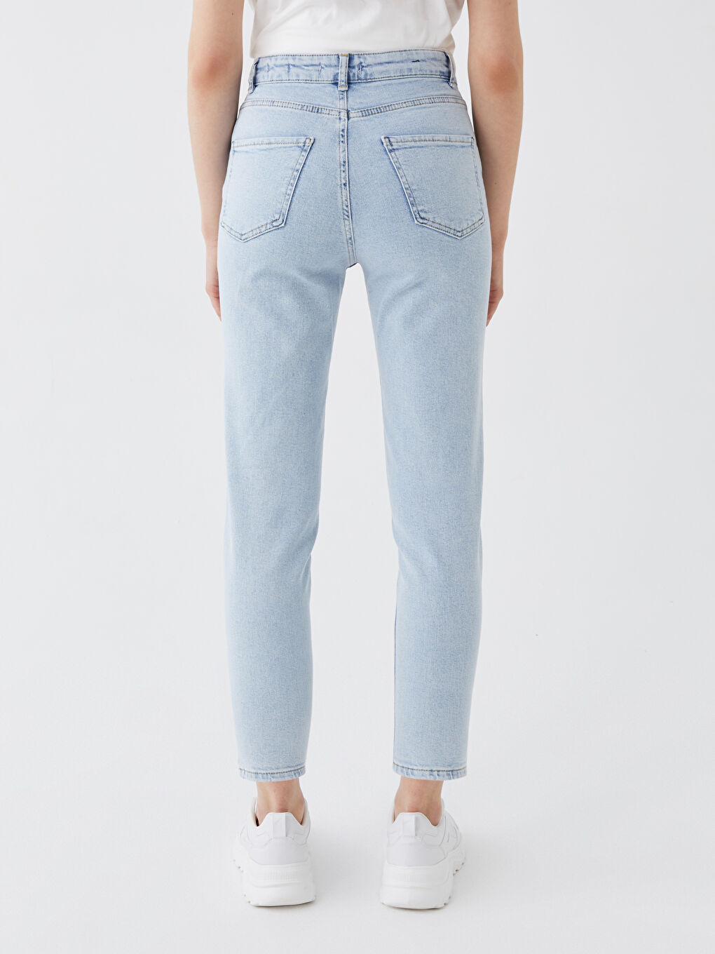 İndigo Yüksek Bel Mom Fit Kadın Jean Pantolon-4