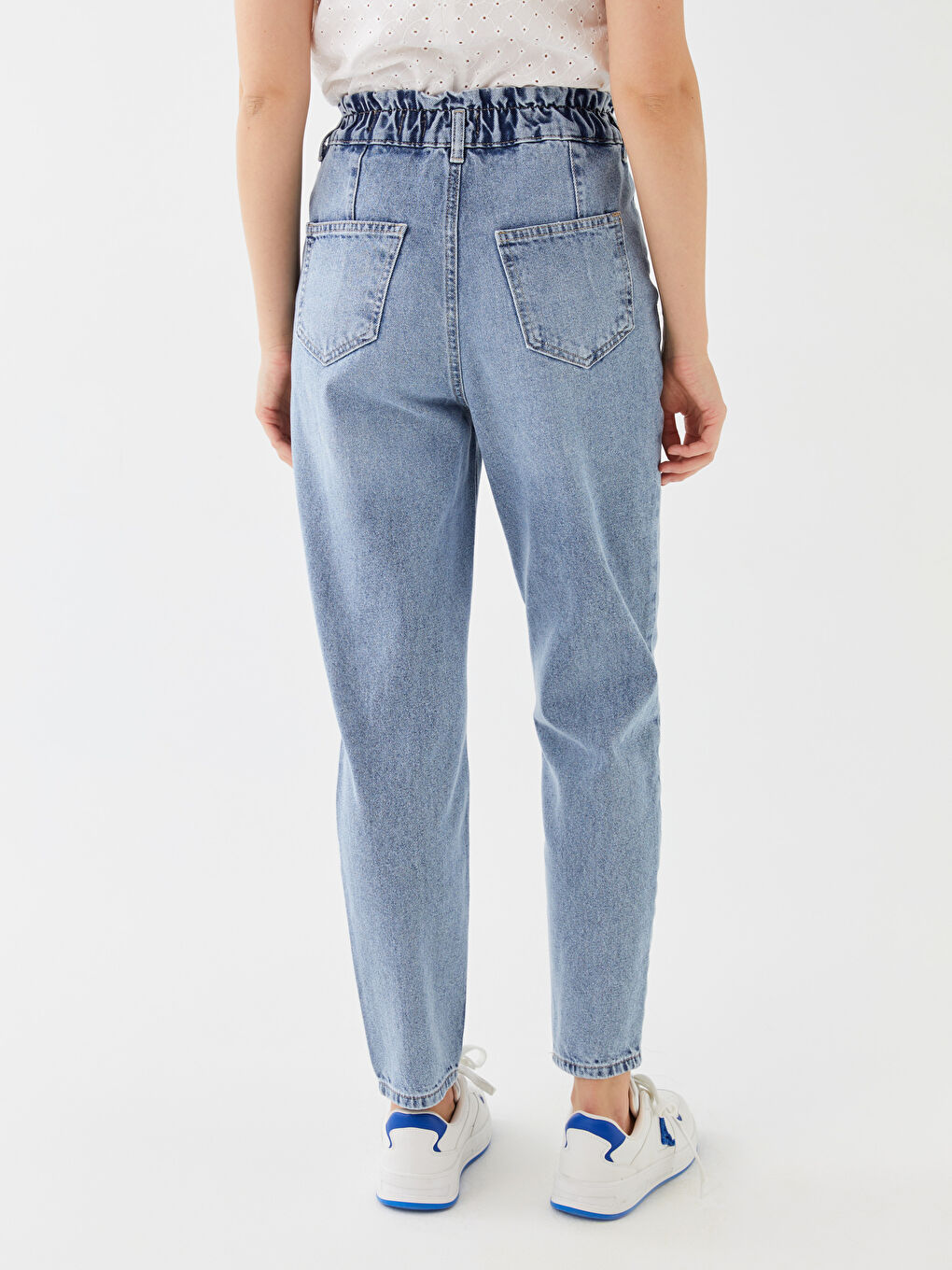 İndigo Beli Lastikli Slouchy Fit Kadın Jean Pantolon-4