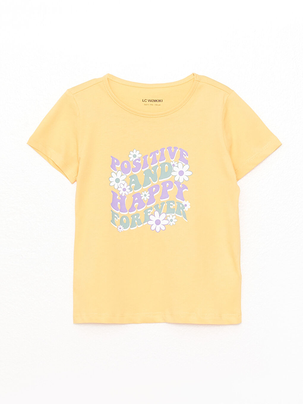 تيشيرت بناتي ياقة دائرية كم قصير قطن مطبوع