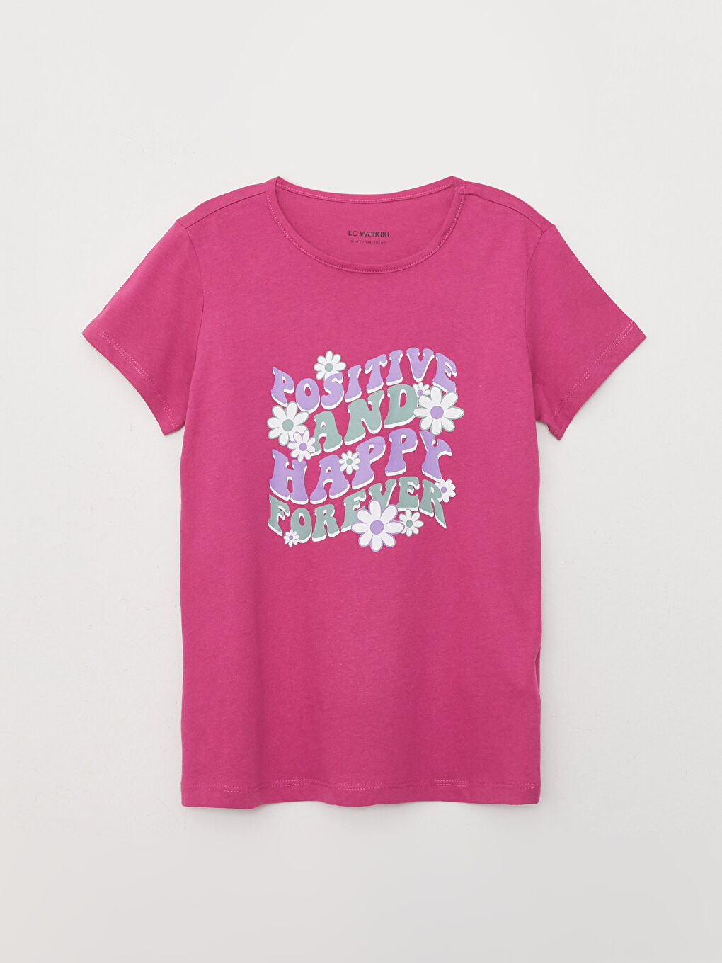 Crew Neck Printed Short Sleeve Cotton Girl T-shirt