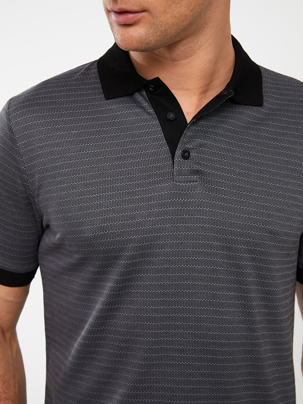 Siyah Merserize Polo Yaka Kısa Kollu Erkek Tişört-3