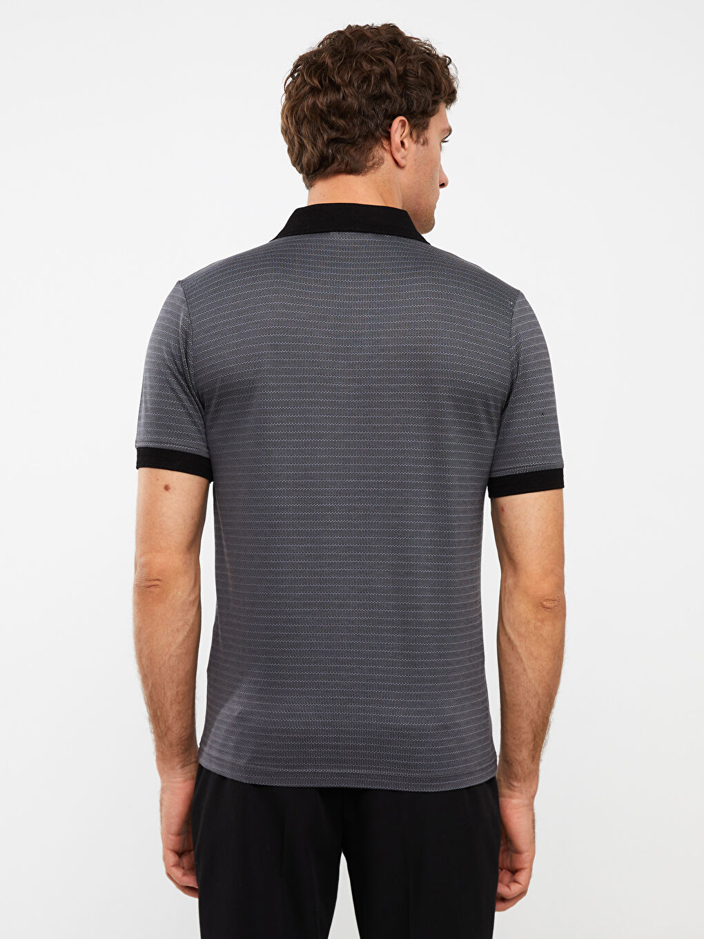 Siyah Merserize Polo Yaka Kısa Kollu Erkek Tişört-4