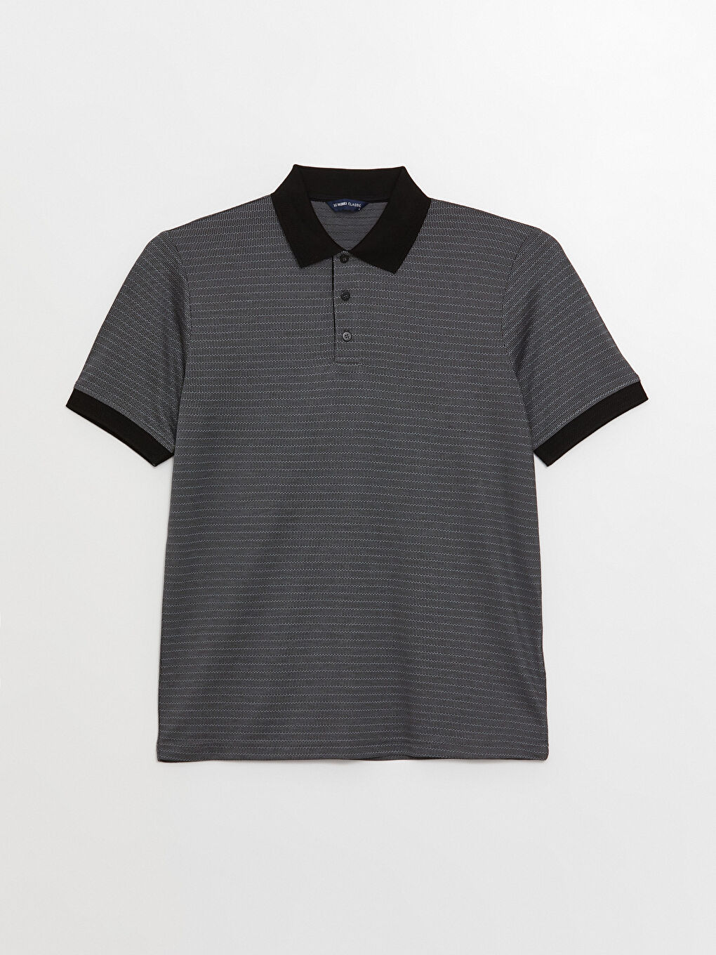 Siyah Merserize Polo Yaka Kısa Kollu Erkek Tişört-5