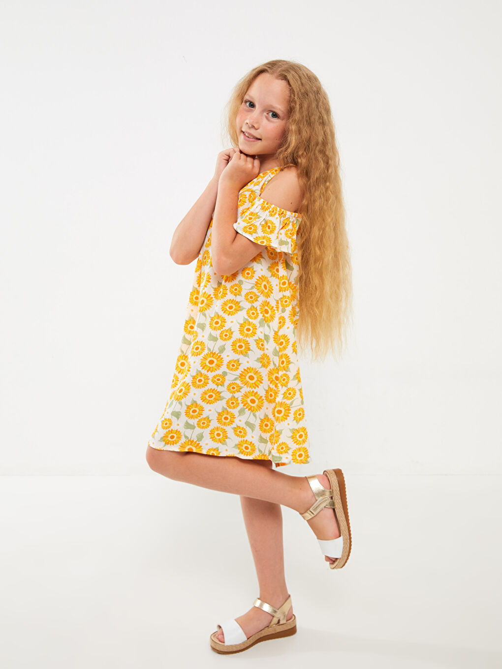 فستان للبنات بنقشة وياقة دائرية-2