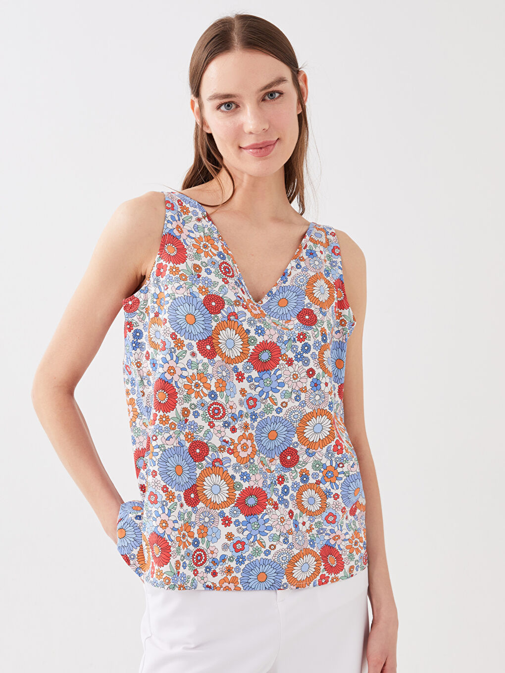 V-Neck Patterned Women's Blouse