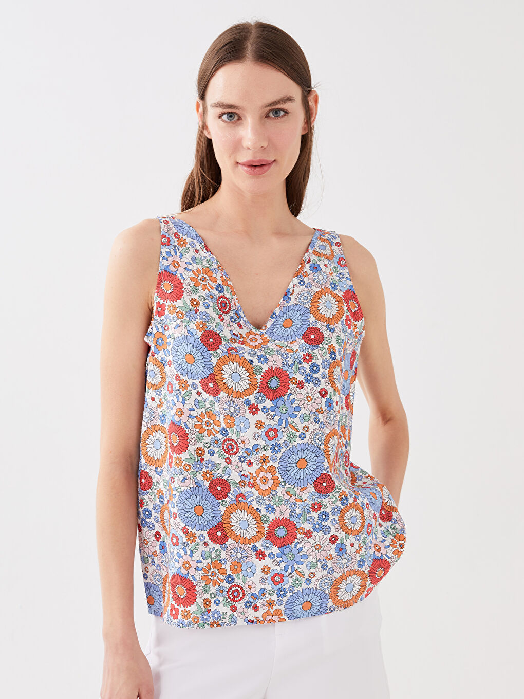 V-Neck Patterned Women's Blouse-1