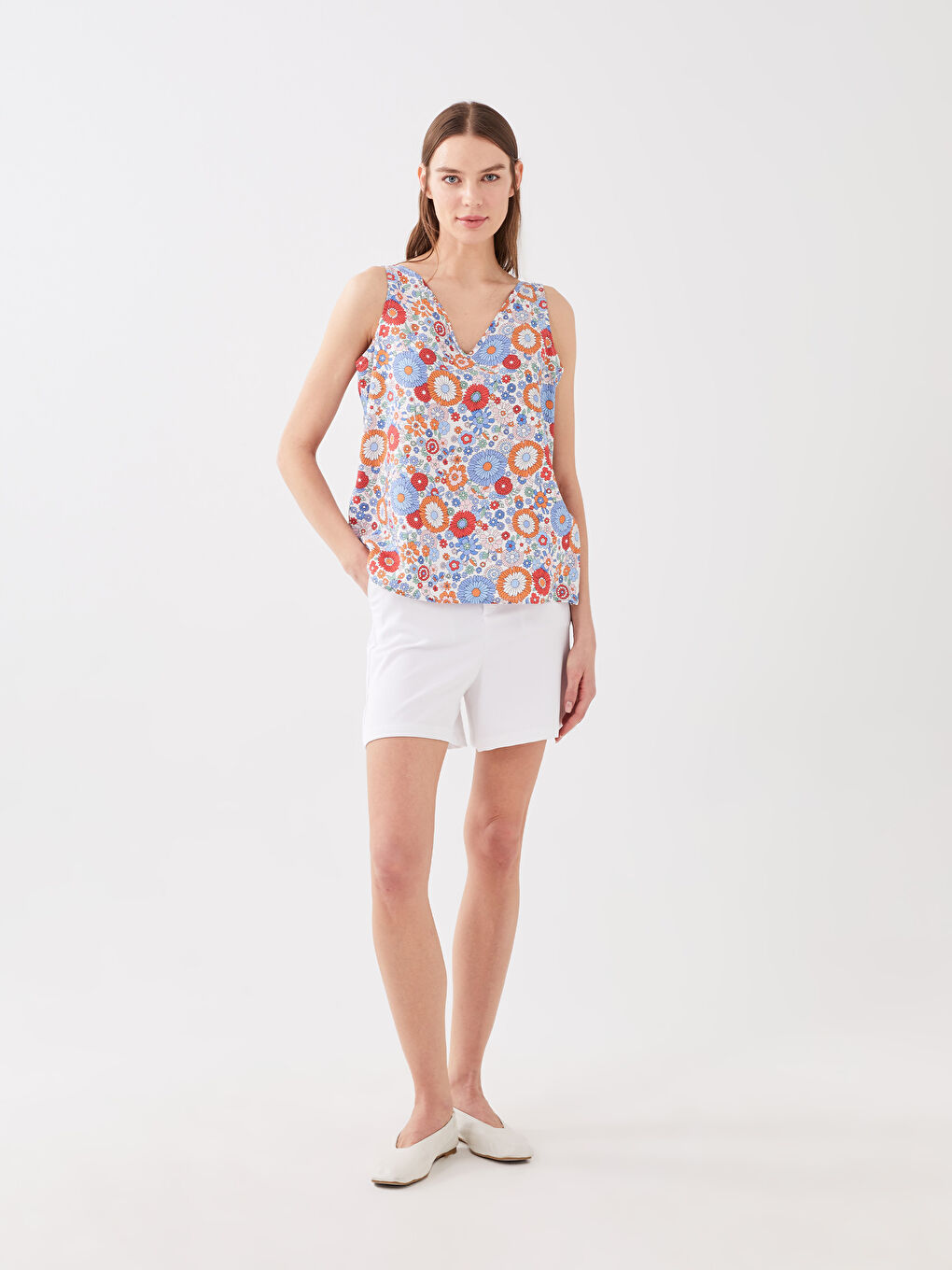 V-Neck Patterned Women's Blouse-2