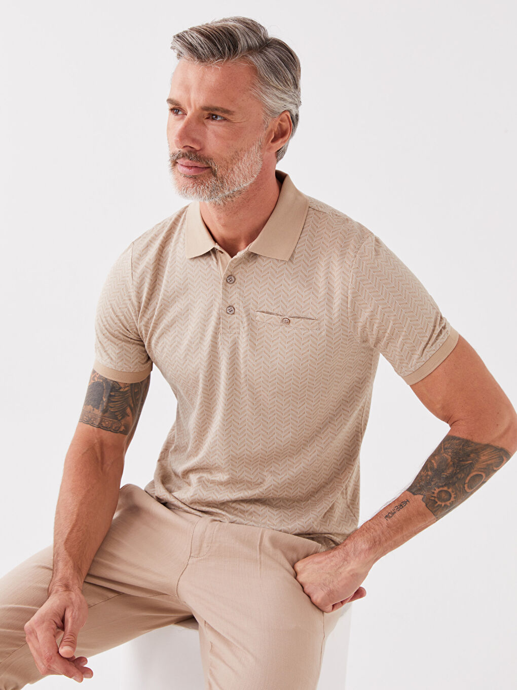 Mercerisierte Rollkragen Kurzarm Herren T-Shirt