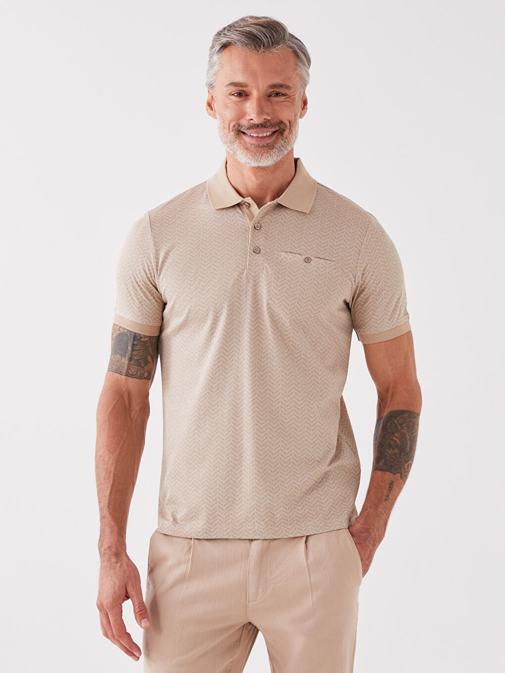 Mercerisierte Rollkragen Kurzarm Herren T-Shirt-1