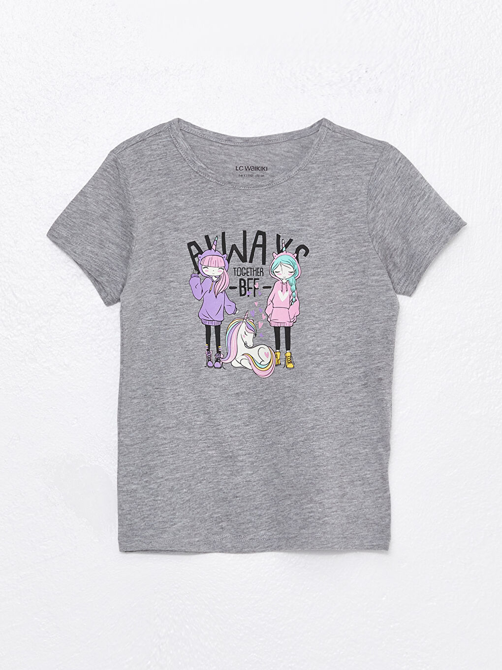 Crew Neck Printed Short Sleeve Girls' T-Shirt