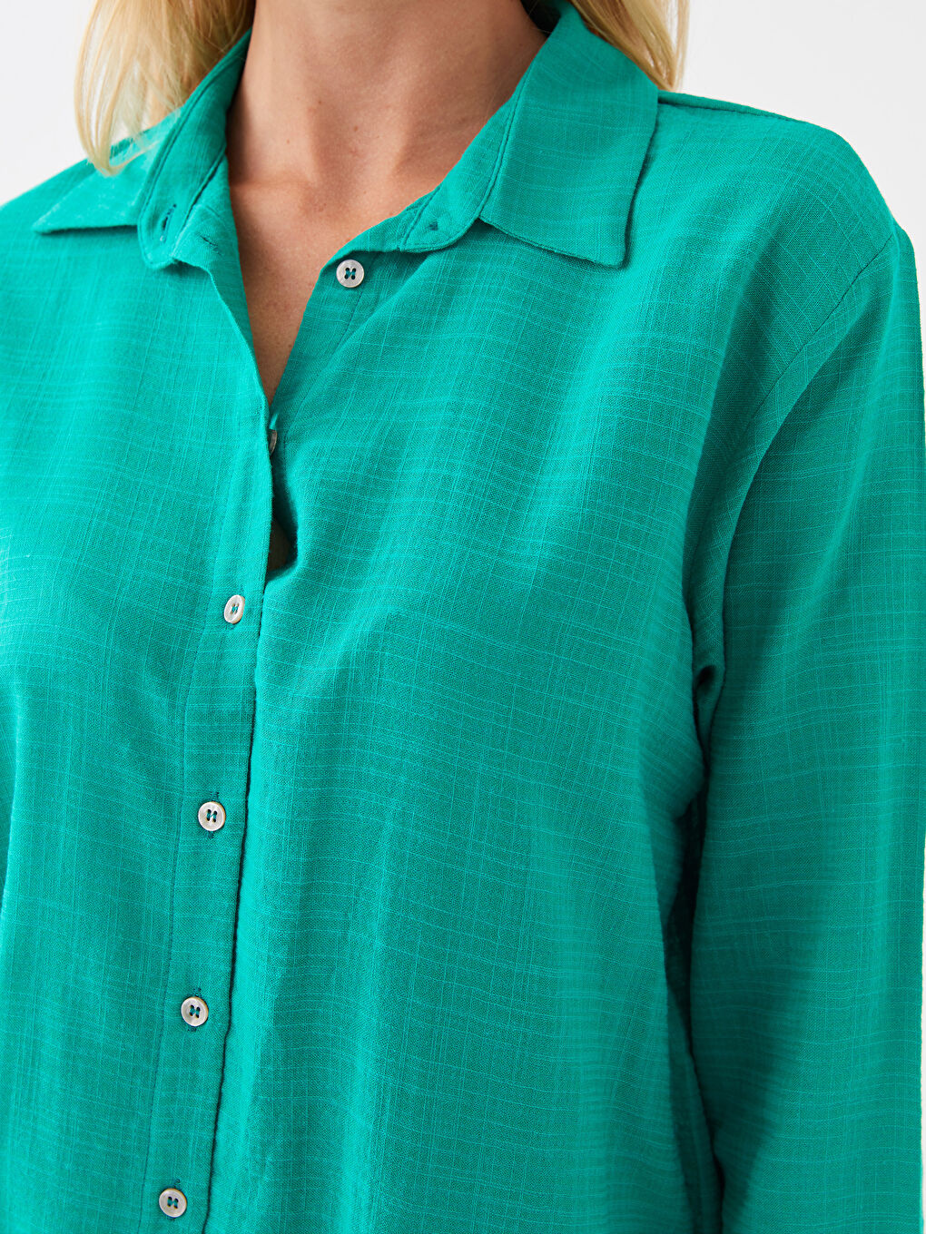 Plain Long Sleeve Linen-Look Women's Shirt Tunic-3